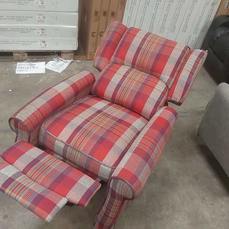 QUALITY DESIGNER FABRIC UPHOLSTERED PUSH-BACK RECLINER ARMCHAIR