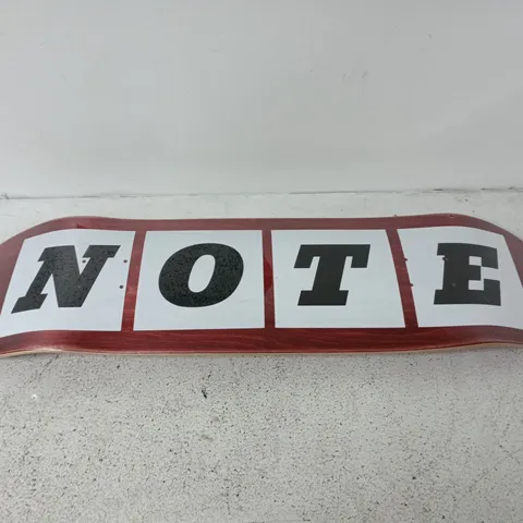 SKATEBOARD DECK WITH NOTE GRAPHIC – RED STAINED WOOD