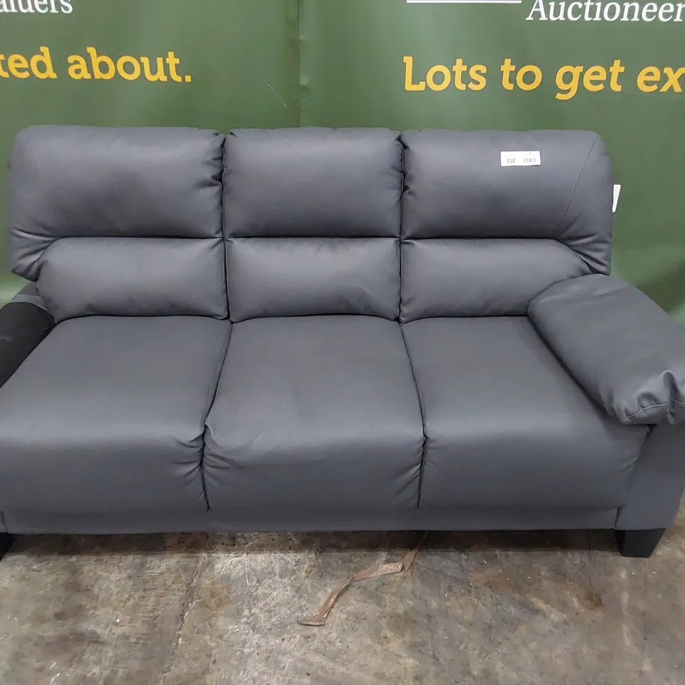 DESIGNER THREE SEATER SOFA GREY LEATHER 