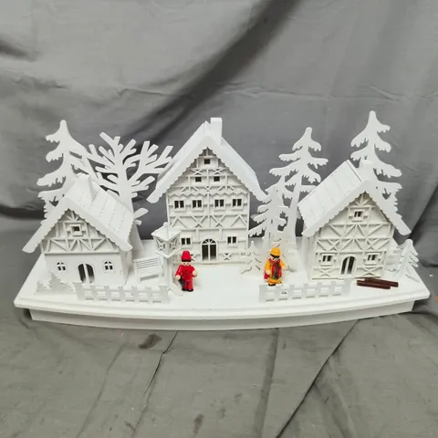 CHRISTMAS WHITE WOOD LIT VILLAGE SCENE