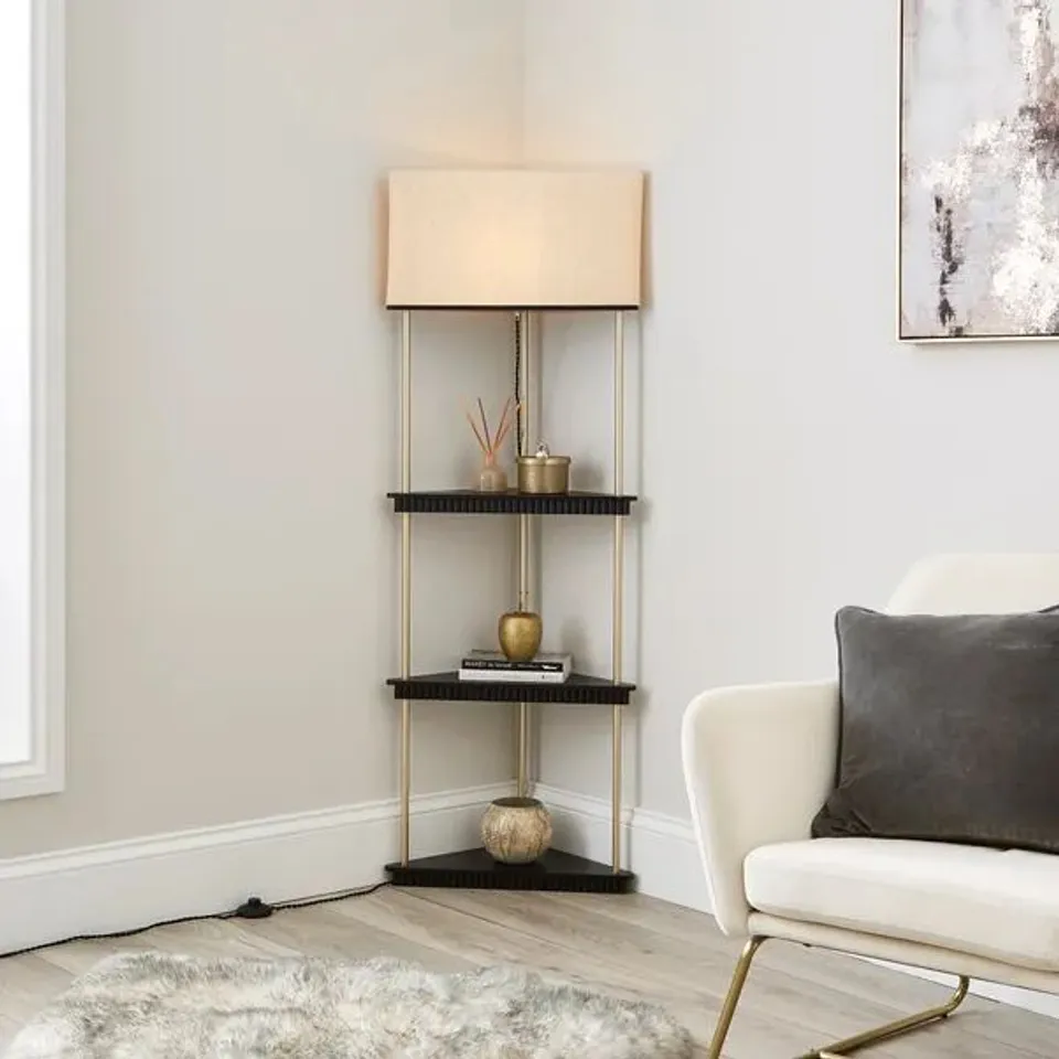 BOXED GEORGI SHELVED CORNER FLOOR LAMP (1 BOX)
