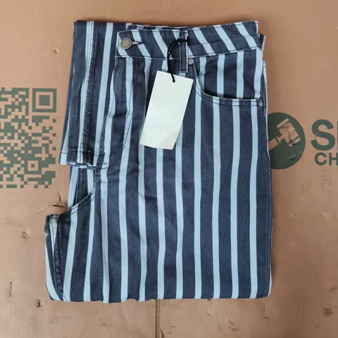 ZARA JEANS IN GREY/PALE BLUE STRIPES SIZE UK 10