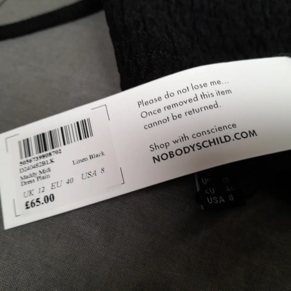 NOBODYS CHILD MADDY MIDI DRESS - LINEN BLACK - UK 12