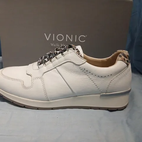 VIONIC ABIGAIL NBK WOMEN'S SNEAKERS – UK 8 (US 10 / EU 42) WHITE WITH LEOPARD PRINT ACCENTS