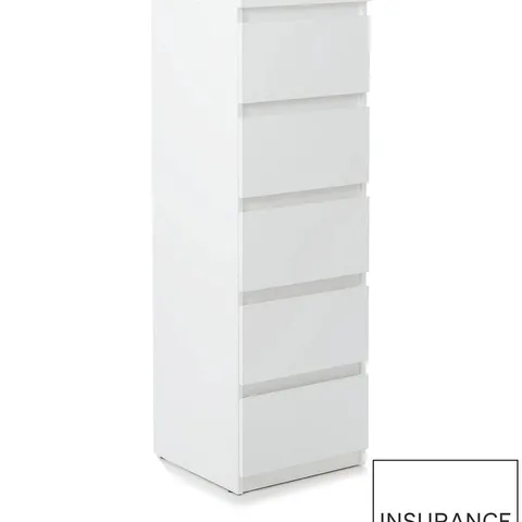 LISSON 5 DRAWER NARROW CHEST - WHITE - COLLECTION ONLY