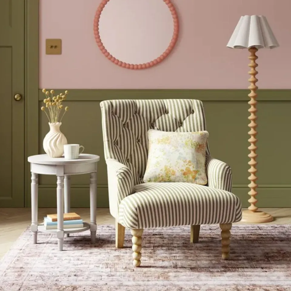 BOXED ARIANNA ARMCHAIR - LINFORD STRIPE OLIVE 