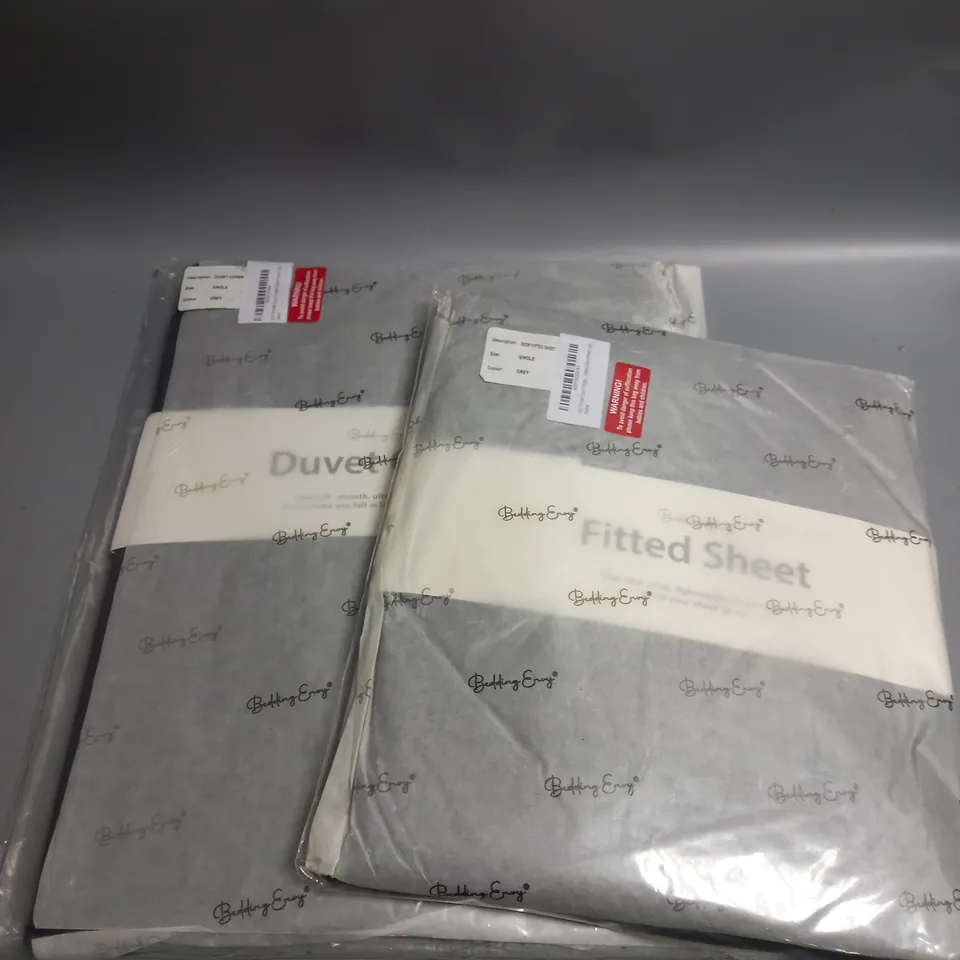 BEDDING ENVY SINGLE DUVET COVER AND FITTED SHEET GREY