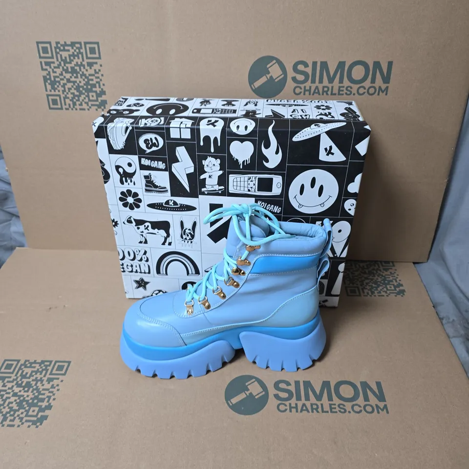 BOXED KOI CRYBABY BLUE VILUN PALTFORM BOOTS UK SIZE 8 
