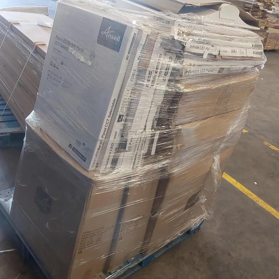 PALLET CONTAINING A LARGE AMOUNT OF ASSORTED ANSELL LIGHTING LED PANELS 
