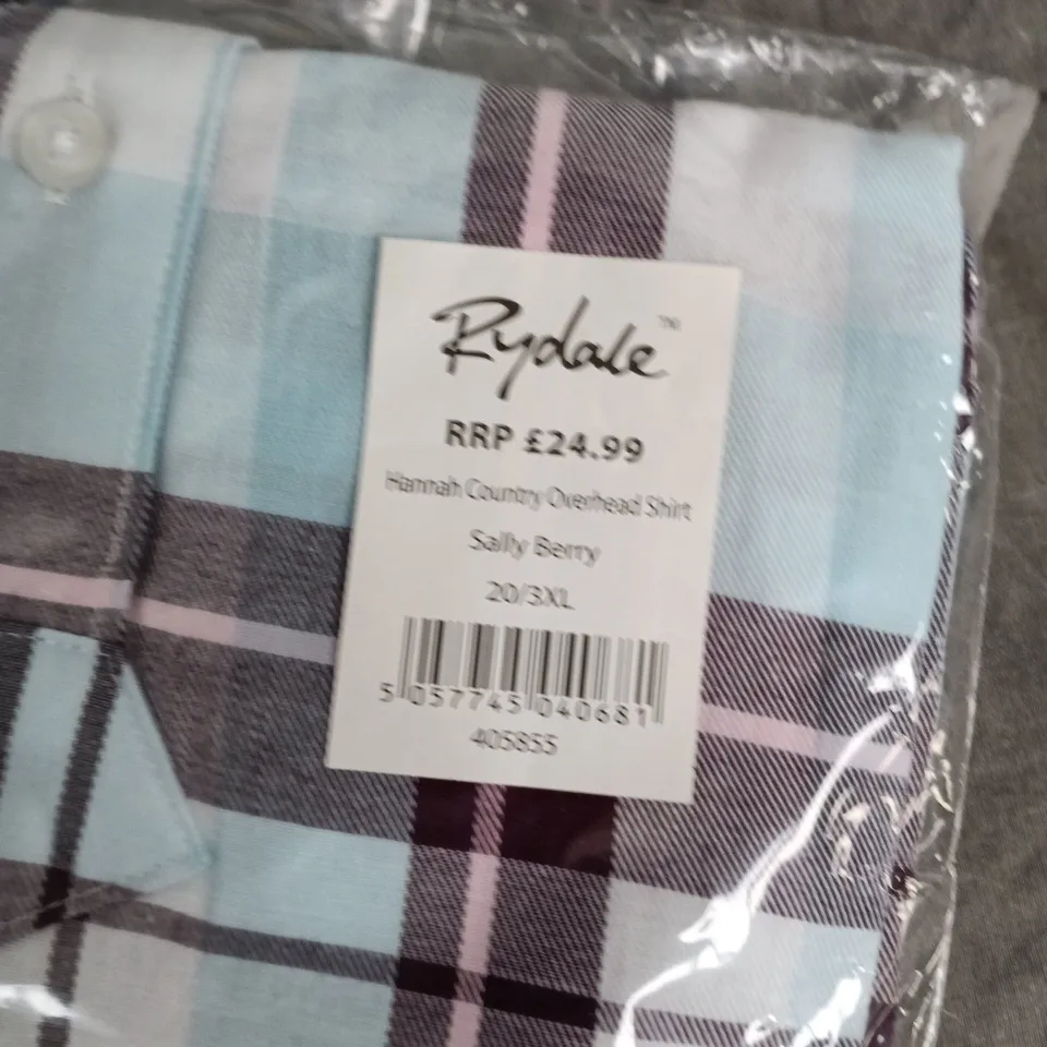 BAGGED RYDALE MEN'S CHECKED SHIRT – LIGHT BLUE & BURGUNDY PLAID  - 3XL