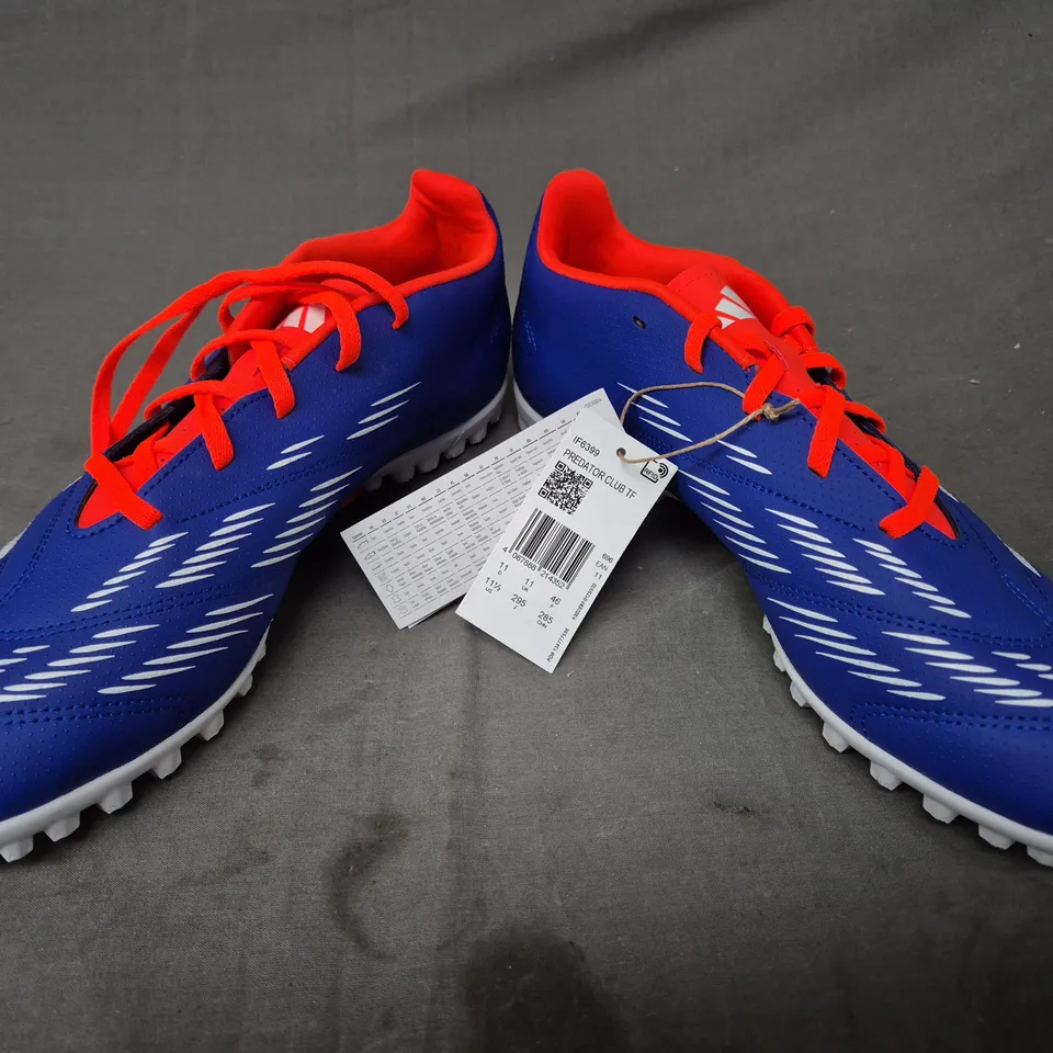 BOXED PAIR OF ADIDAS PREDATOR CLUB TF SHOES IN BLUE/RED/WHITE UK SIZE 11