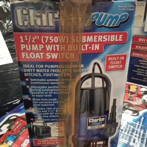 BOXED CLARKE PSV5A 1½" 750W 217LPM 8M HEAD WATER PUMP WITH INTEGRATED FLOAT SWITCH (230V)