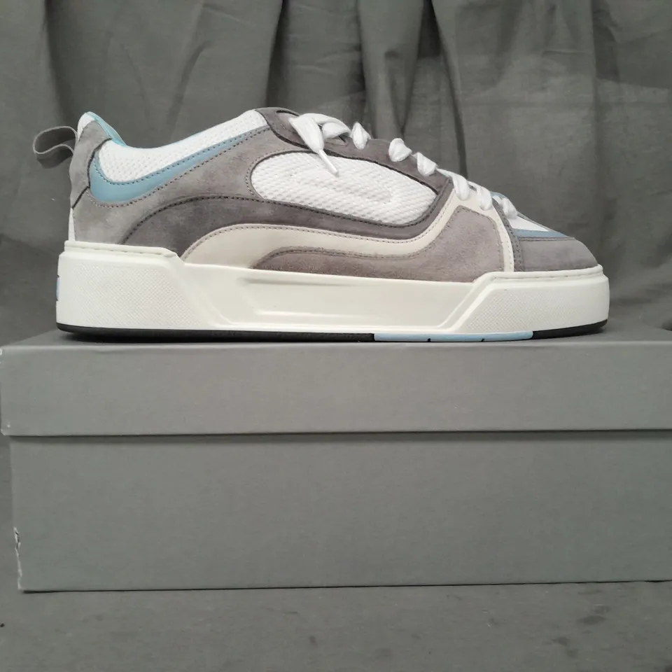 BOXED PAIR OF CLEENS ESSENTIAL SKATE SHOES IN GREY/POWDER BLUE UK SIZE 10