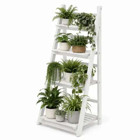 NEO WHITE 4 TIER WOODEN FOLDABLE PLANT STAND