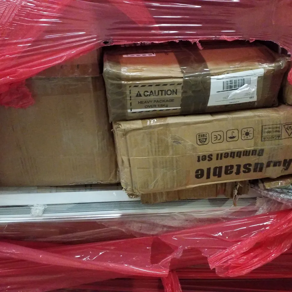 PALLET CONTAINING ASSORTED PRODUCTS INCLUDING OFFICE CHAIRS, ADJUSTABLE DUMBBELL SET & ROLLER BLIND