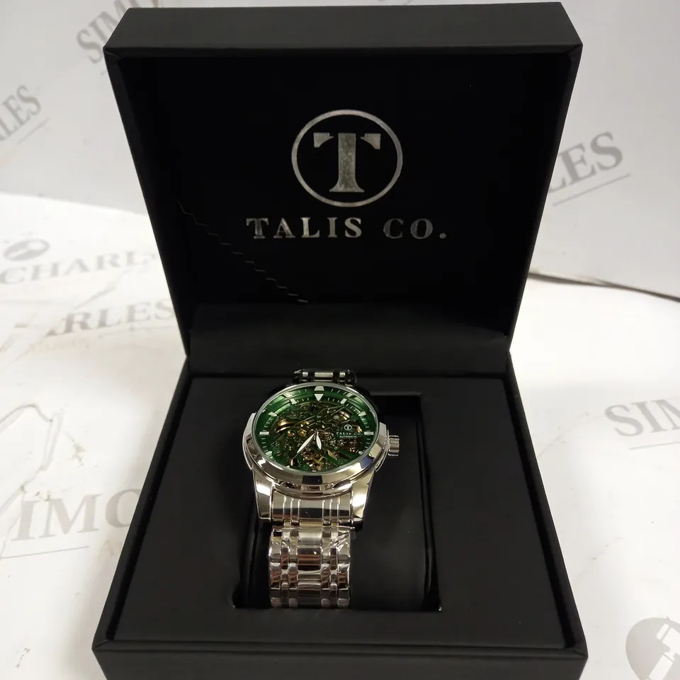 MEN’S TALIS CO 7820 AUTOMATIC WATCH – GREEN SKELETON DIAL AND CASE – STAINLESS STEEL STRAP – GLASS BACKCASE