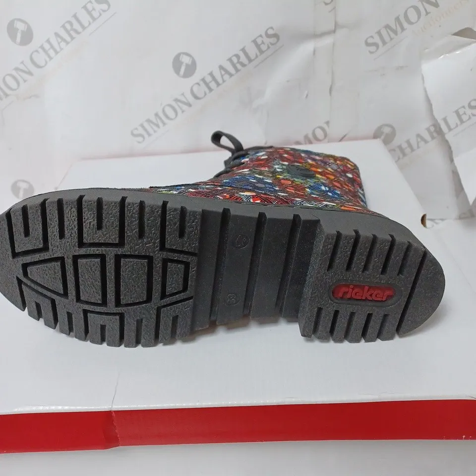 BOXED RIEKER MULTI COLOUR LACE UP BOOTS, MULTI COLOUR - SIZE 6