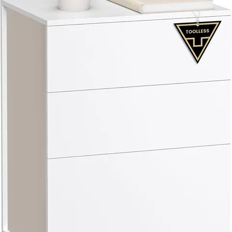 BOXED VASAGLE BEDSIDE TABLE WITH 3 DRAWERS - WHITE