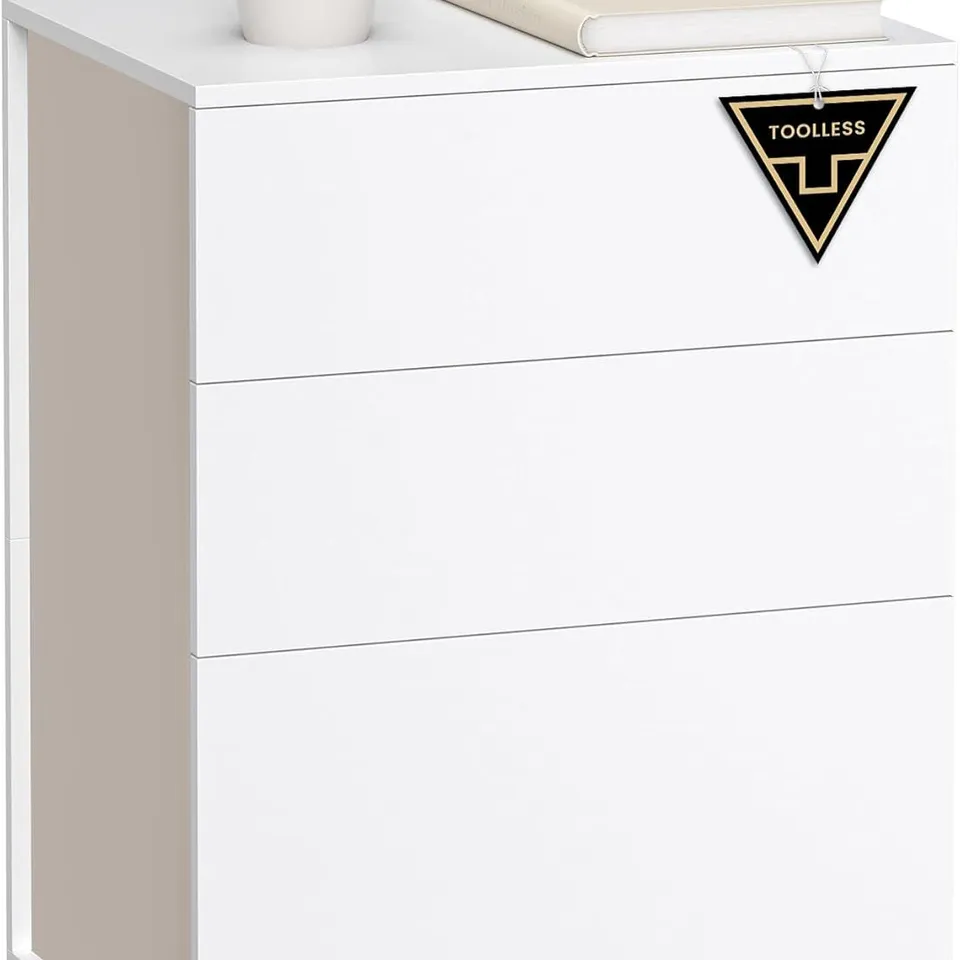 BOXED VASAGLE BEDSIDE TABLE WITH 3 DRAWERS - WHITE