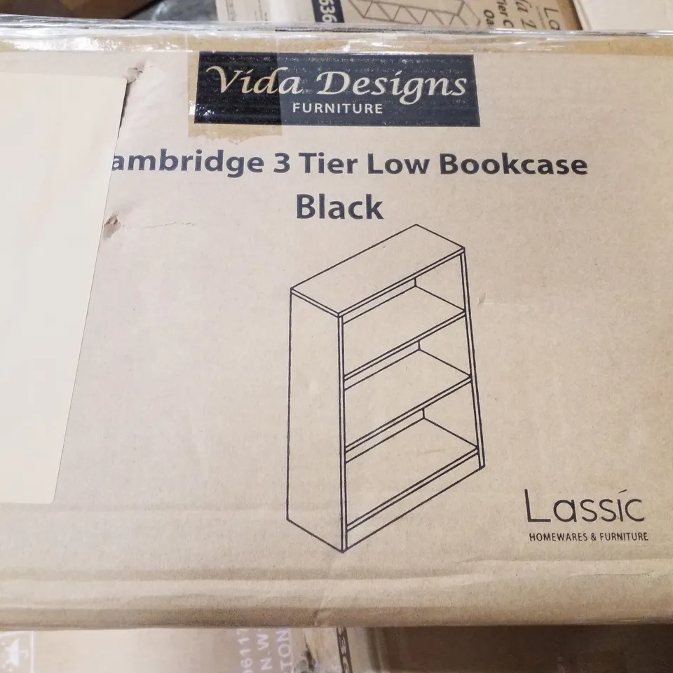 BOXED CAMBRIDGE 3 TIER LOW BOOKCASE BKACK