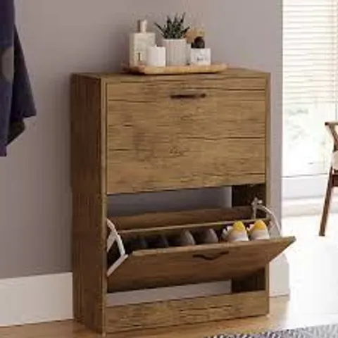 BOXED VIDA 2 DRAWER SHOE CABINET - ANTIQUE BROWN (1 BOX)