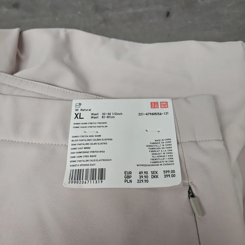 UNIQLO WOMEN’S STRETCH WARM TROUSERS – PALE PINK, XL 32-341/2 INCH