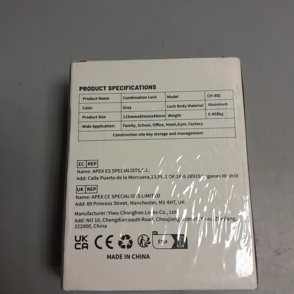 BOXED COMBINATION LOCK BOX CH-801 GREY
