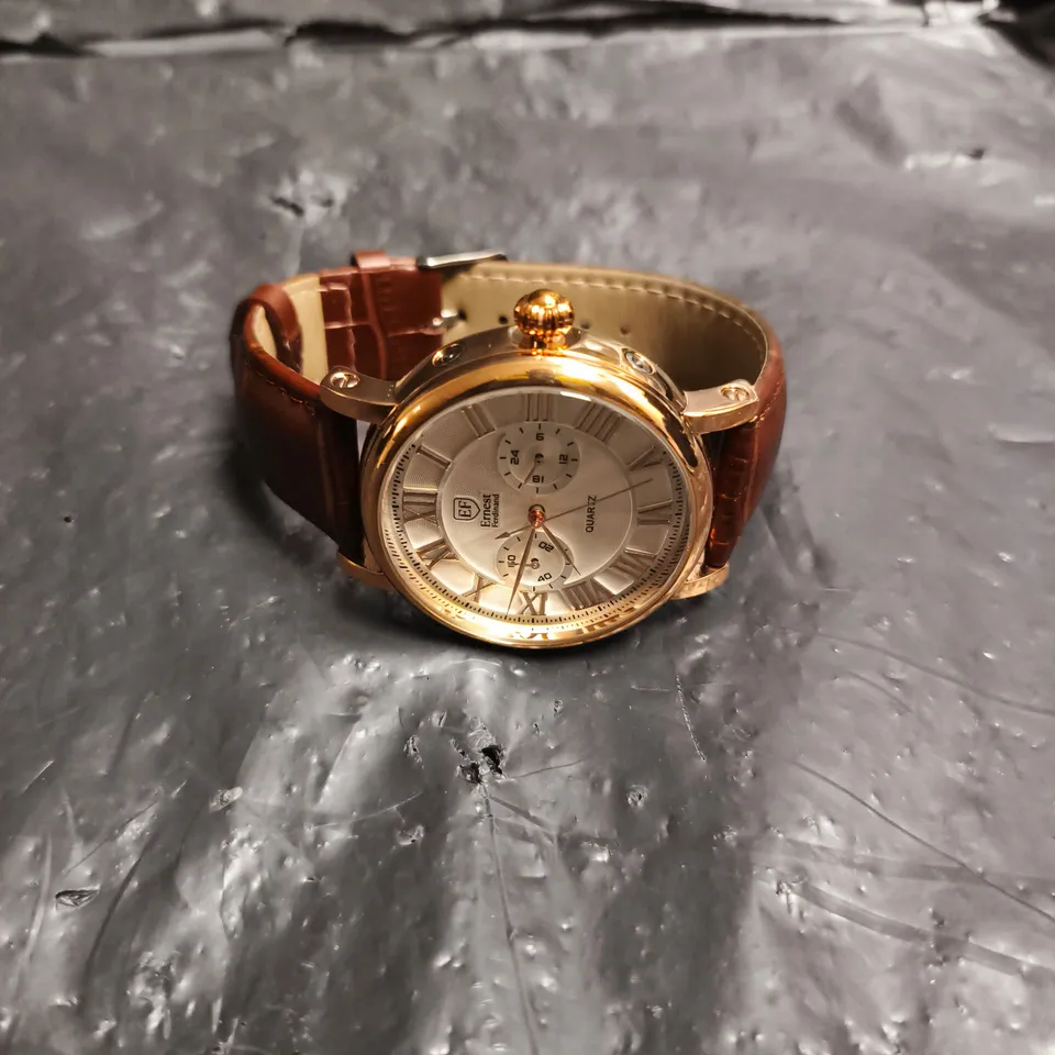 MENS ERNEST FERDINAND WATCH – FUNCTIONING SUB DIALS – LEATHER STRAP