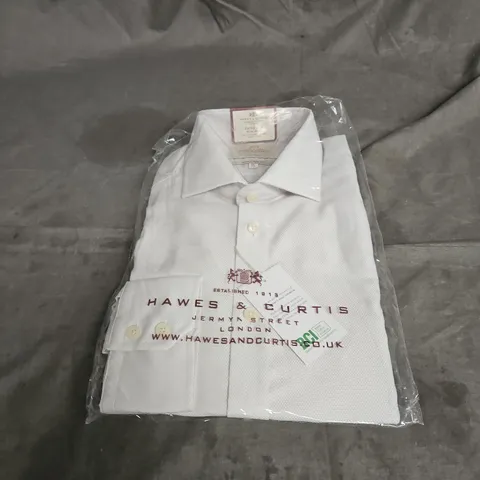 HAWES & CURTIS EXTRA SLIM NON-IRON FULL CUTAWAY COLLAR SINGLE CUFF SHIRT IN GREY & WHITE SIZE 16/34