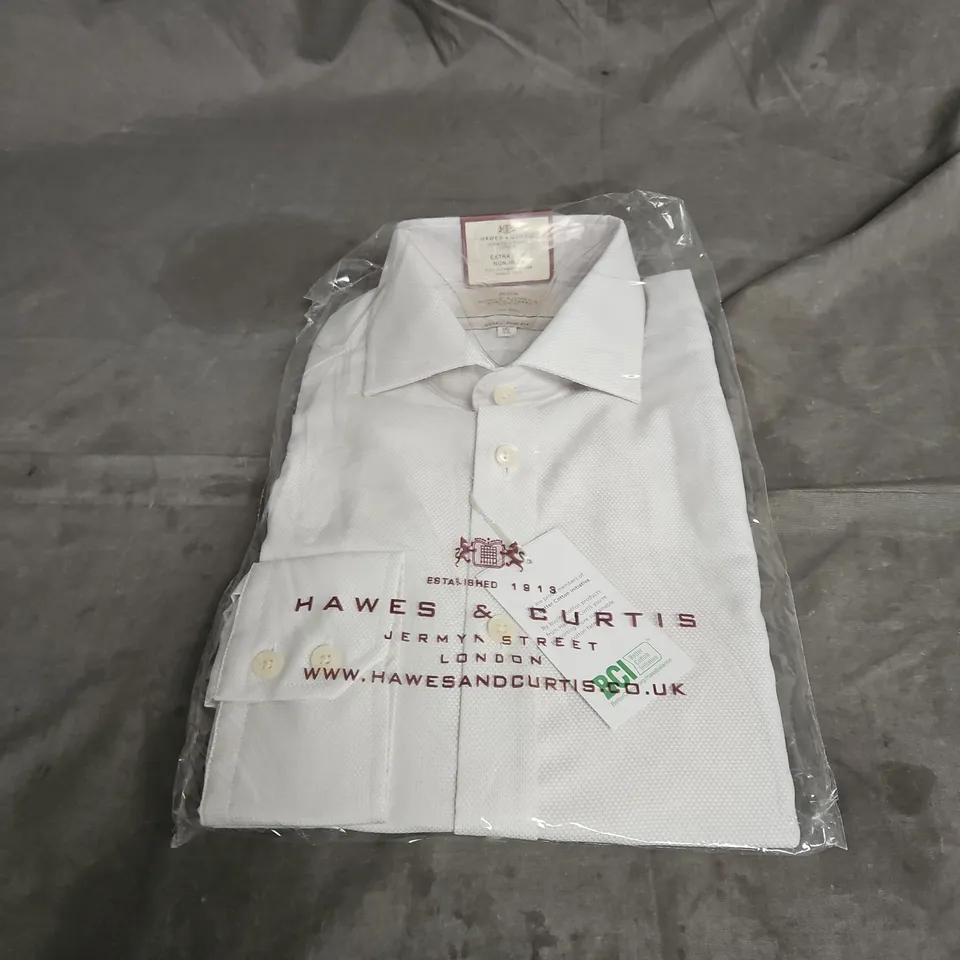 HAWES & CURTIS EXTRA SLIM NON-IRON FULL CUTAWAY COLLAR SINGLE CUFF SHIRT IN GREY & WHITE SIZE 16/34