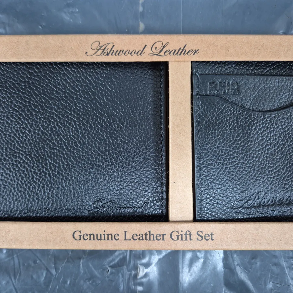 ASHWOOD LEATHER WALLET & CARDHOLDER GIFT SET IN BLACK