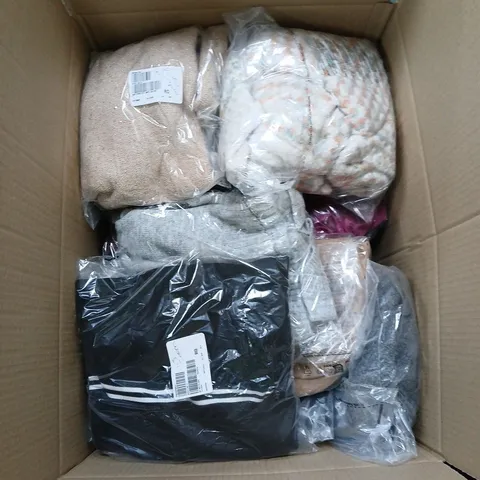 BOX OF APPROXIMATLEY 20 ITEMS INCLUDING TOPS JACKETS AND BAGS ECT 
