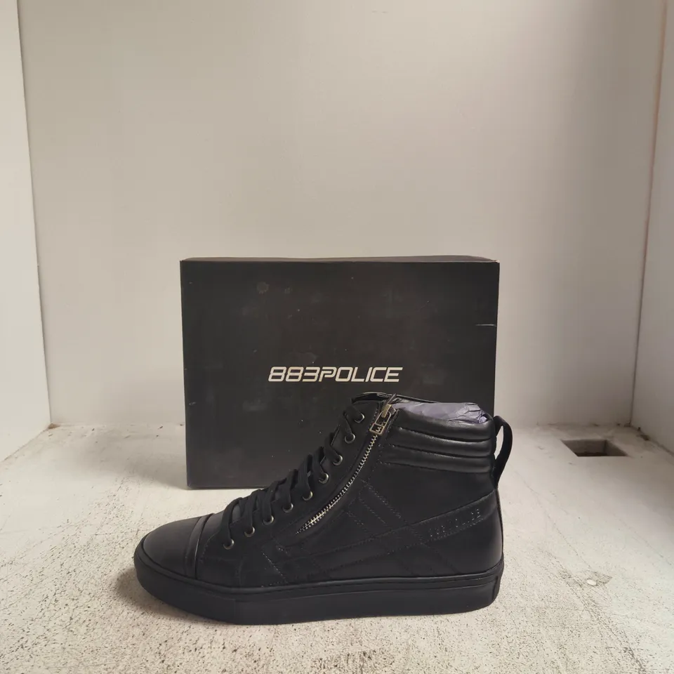 883 POLICE RYDER HIGH-TOP TRAINERS – BLACK, SIZE 9 (BOXED)