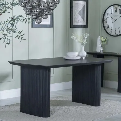BOXED BERN FLUTED 6 SEATER BLACK PEDESTAL DINING TABLE-160CM (2 BOXES)
