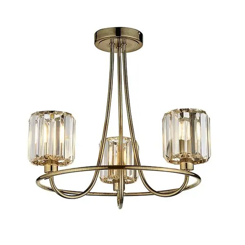 BOXED LUMINOSA BERENICE 3 LIGHT MULTI ARM GLASS SHADE SEMI FLUSH CEILING LAMP ANTIQUE BRASS