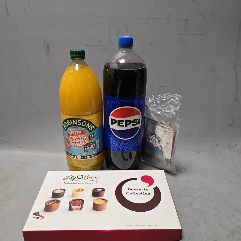 APPROXIMATELY 4 ASSORTED FOOD & DRINK ITEMS TO INCLUDE - ROBINSONS ORANGE & PINEAPPLE , PEPSI ETC