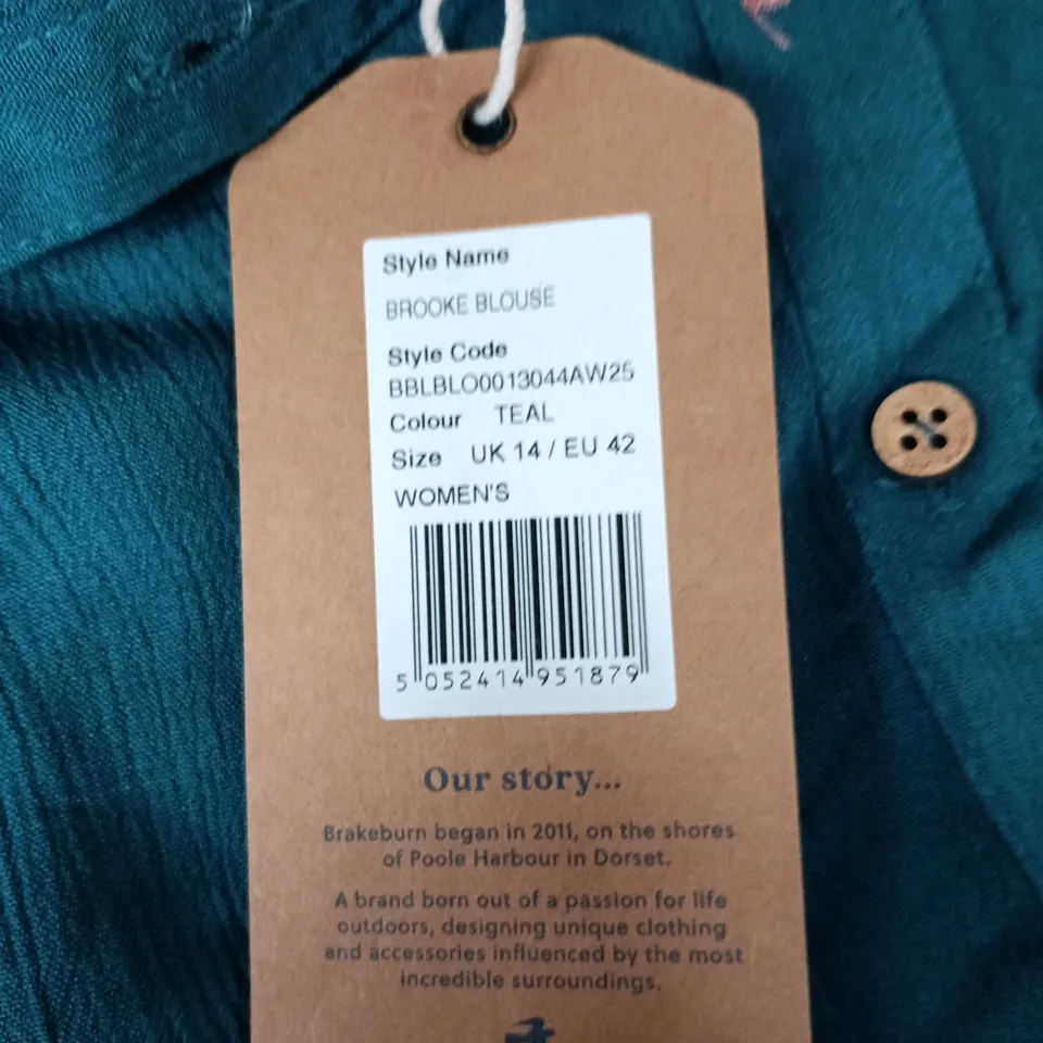 BRAKEBURN BROOKE BLOUSE – TEAL, WOMEN'S UK 14 (EU 42)