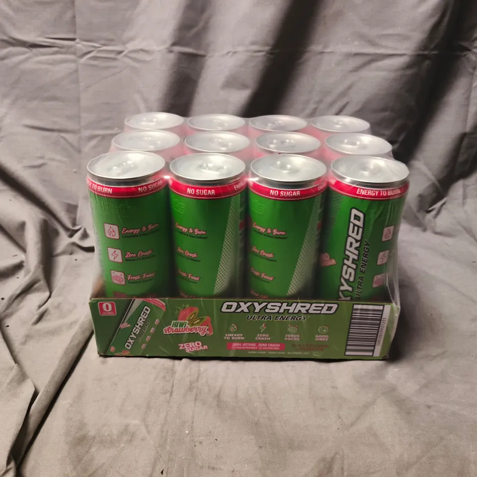OXYSHRED ULTRA ENERGY DRINK – HIWI STRAWBERRY FLAVOUR, 12 X CANS (ZERO SUGAR)