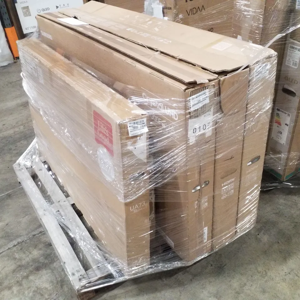 PALLET OF FIVE ASSORTED WAREHOUSE DAMAGED TV'S TO INCLUDE;