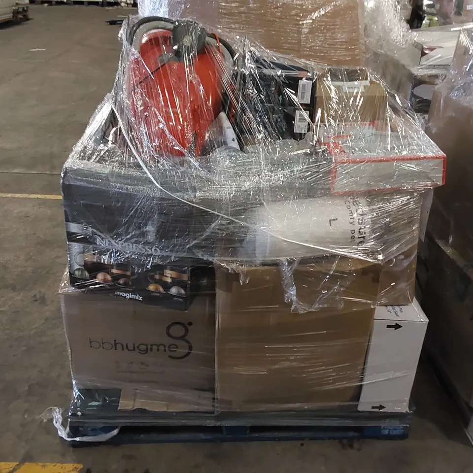 PALLET TO CONTAIN ASSORTED ITEMS INCLUDING ELECTRIC FOOT WARMER, HOTEL PRO HAIR DRYERS, NESPRESSO MAGIMIX, TOILET SEAT ETC