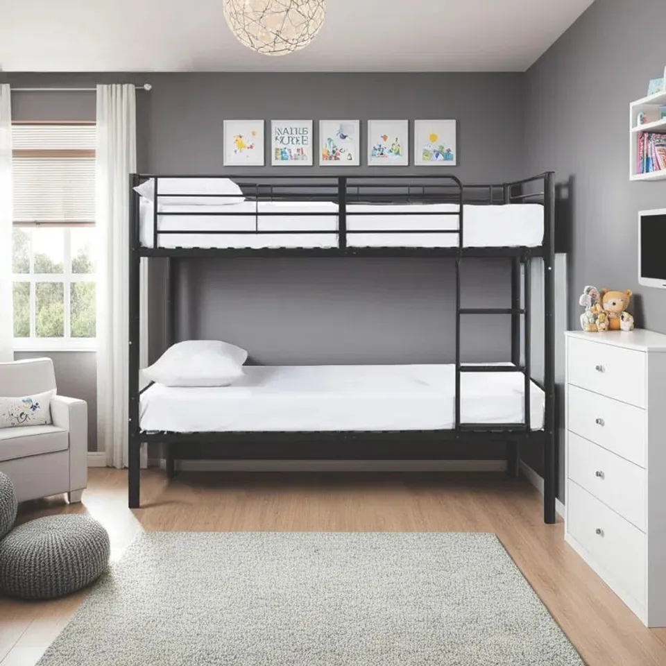 BOXED HARTZOG SINGLE (3') STANDARD BUNK BED - BLACK (2 BOXES)