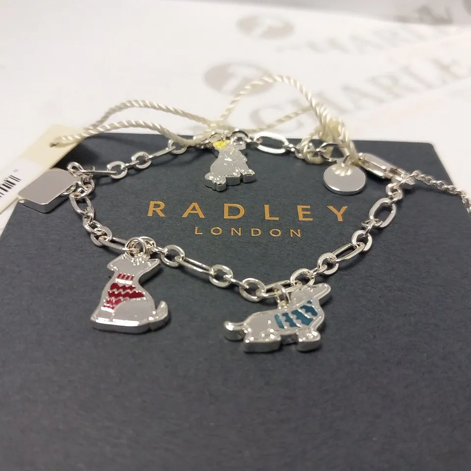 BOXED RADLEY LADIES SILVER PLATED WINTER DOG CHARM BRACELET