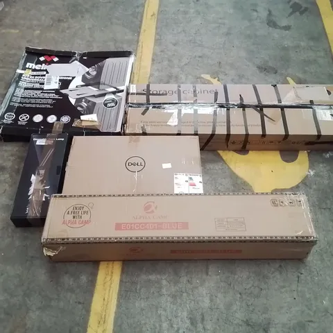 PALLET OF ASSORTED ITEMS TO INCLUDE: DELL MONITOR, ALPHA CAMP CAMPING CHAIRS, STORAGE CABINET, DIMMABLE DESK LAMP ECT