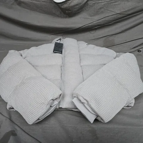 NVLTY KNITTED SHAWL COLLAR PUFFER JACKET - SIZE 10