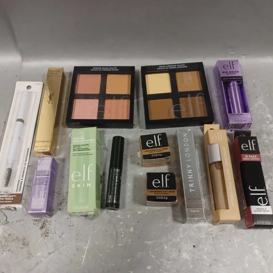 LOT OF APPROXIMATELY 12 ASSORTED COSMETIC PRODUCTS TO INCLUDE - TRINNY LONDON EYE CONCEALER IN RHIANNA - ELF SKIN BLEMISH BREAKTHROUGH SPOT GEL - YVESSAINTLAURENT TOUCH ÉCLAT IN 2 LUMINOUS IVORY - ETC