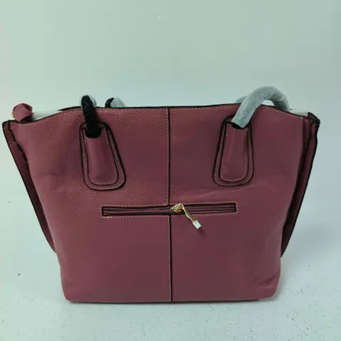 PINK HANDBAG WITH ZIP POCKET – FAUX LEATHER LOOK