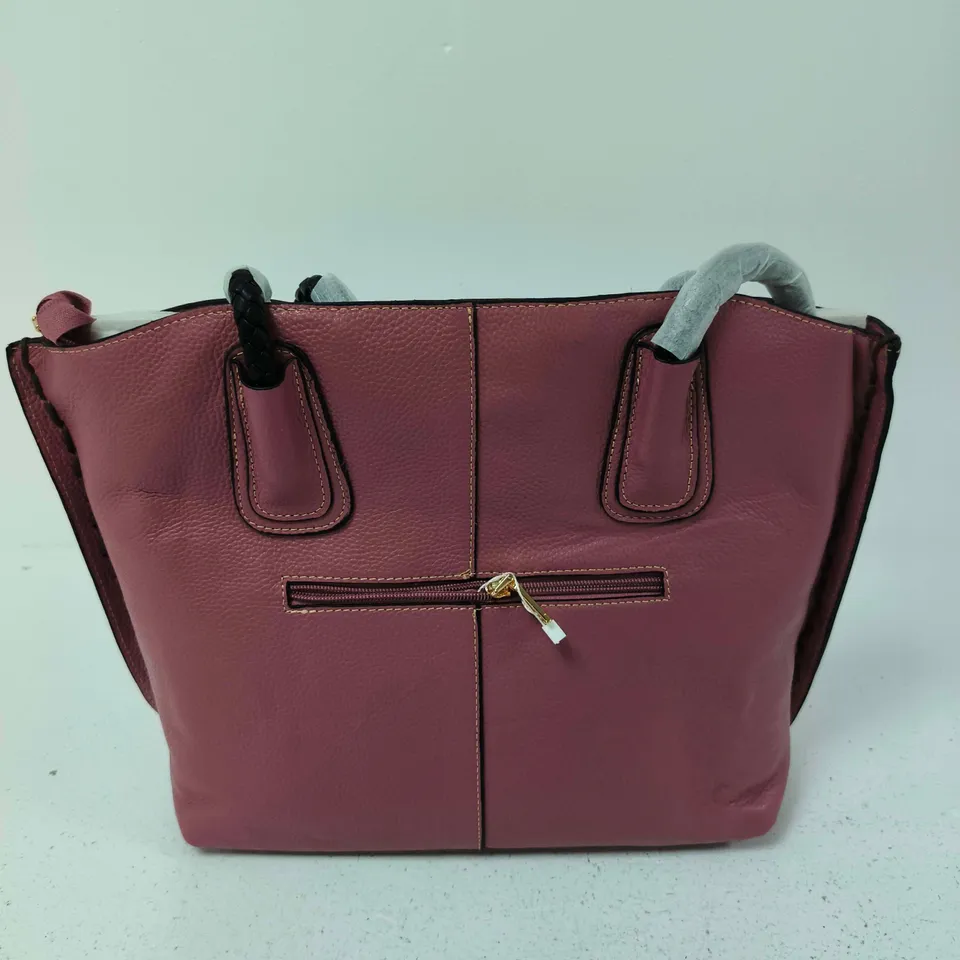 PINK HANDBAG WITH ZIP POCKET – FAUX LEATHER LOOK