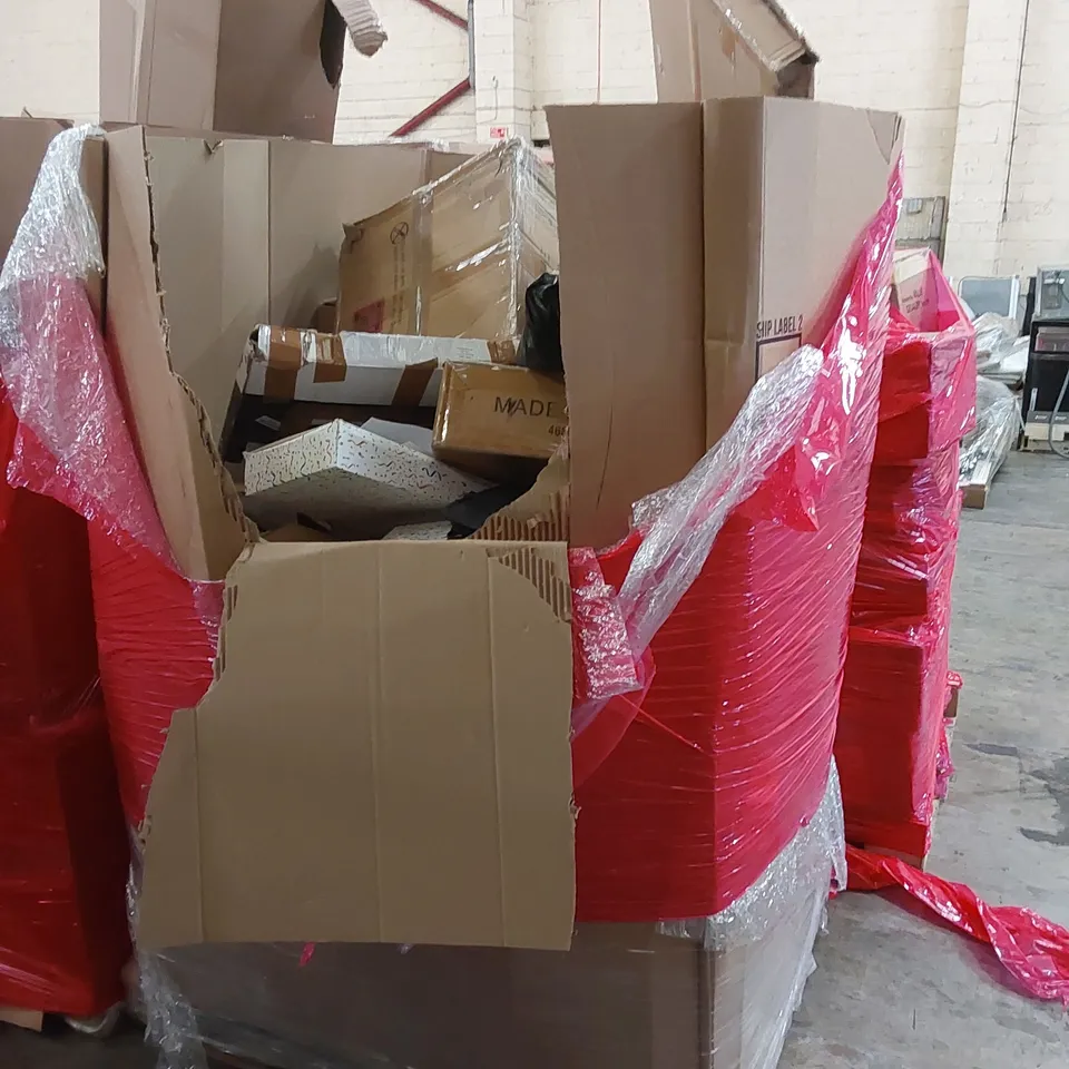 PALLET OF ASSORTED HOUSEHOLD ITEMS AND CONSUMER PRODUCTS. INCLUDING; BOXED FURNITURE ETC