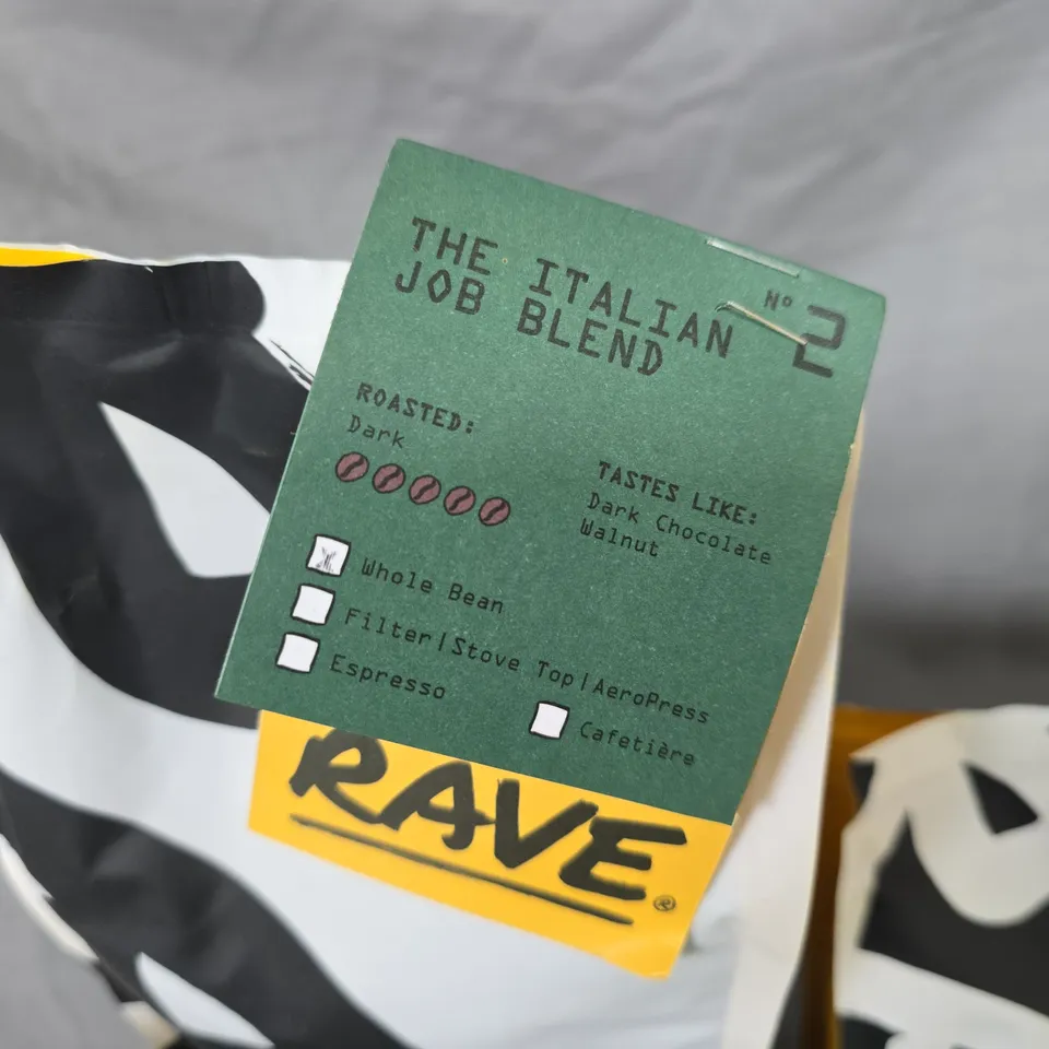 LOT OF 5 ASSORTED PACKS OF RAVE COFFEE BEANS - 1 X 1KG 4 X 250G
