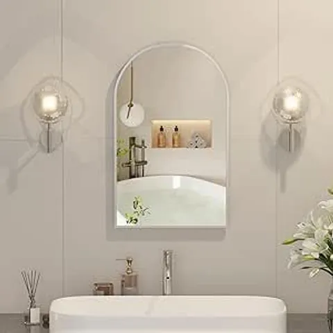 BOXED WALL MOUNTED ARCH BATHROOM MIRROR CABINET - BRUSHED NICKEL, 42X68